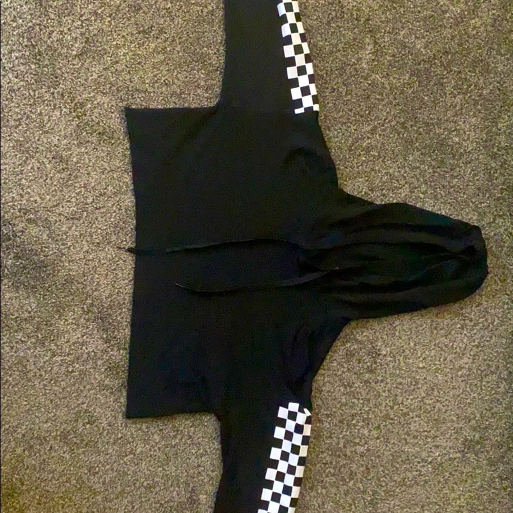 Black checkerboard crop top hoodie